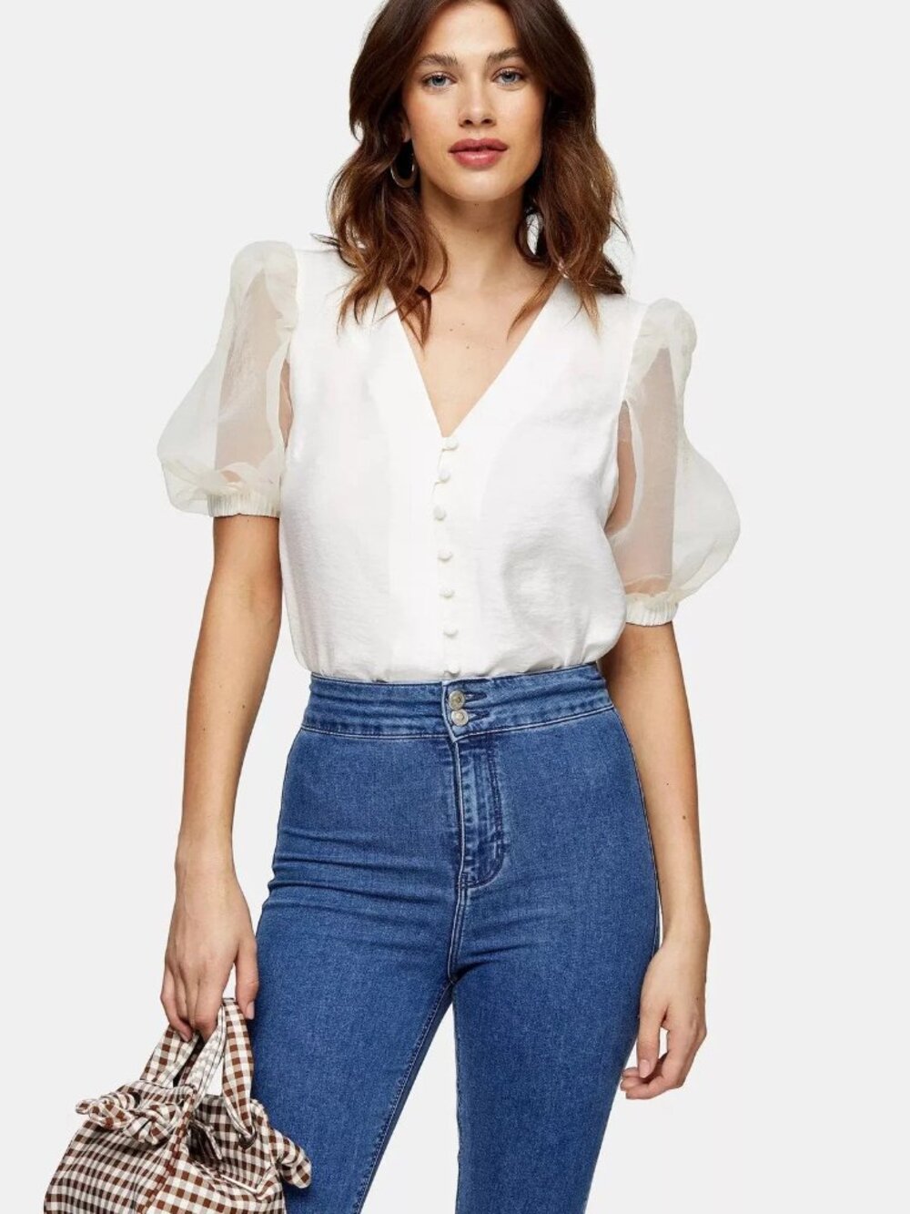 NWT Topshop Ivory Organza Sleeve Button Through Blouse US 6 Meghan Markle ASO - Picture 6 of 6